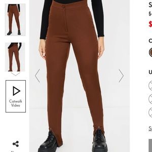 PrettyLittleThing Zip Hem Chocolate Woven Skinny Pants, Size 12